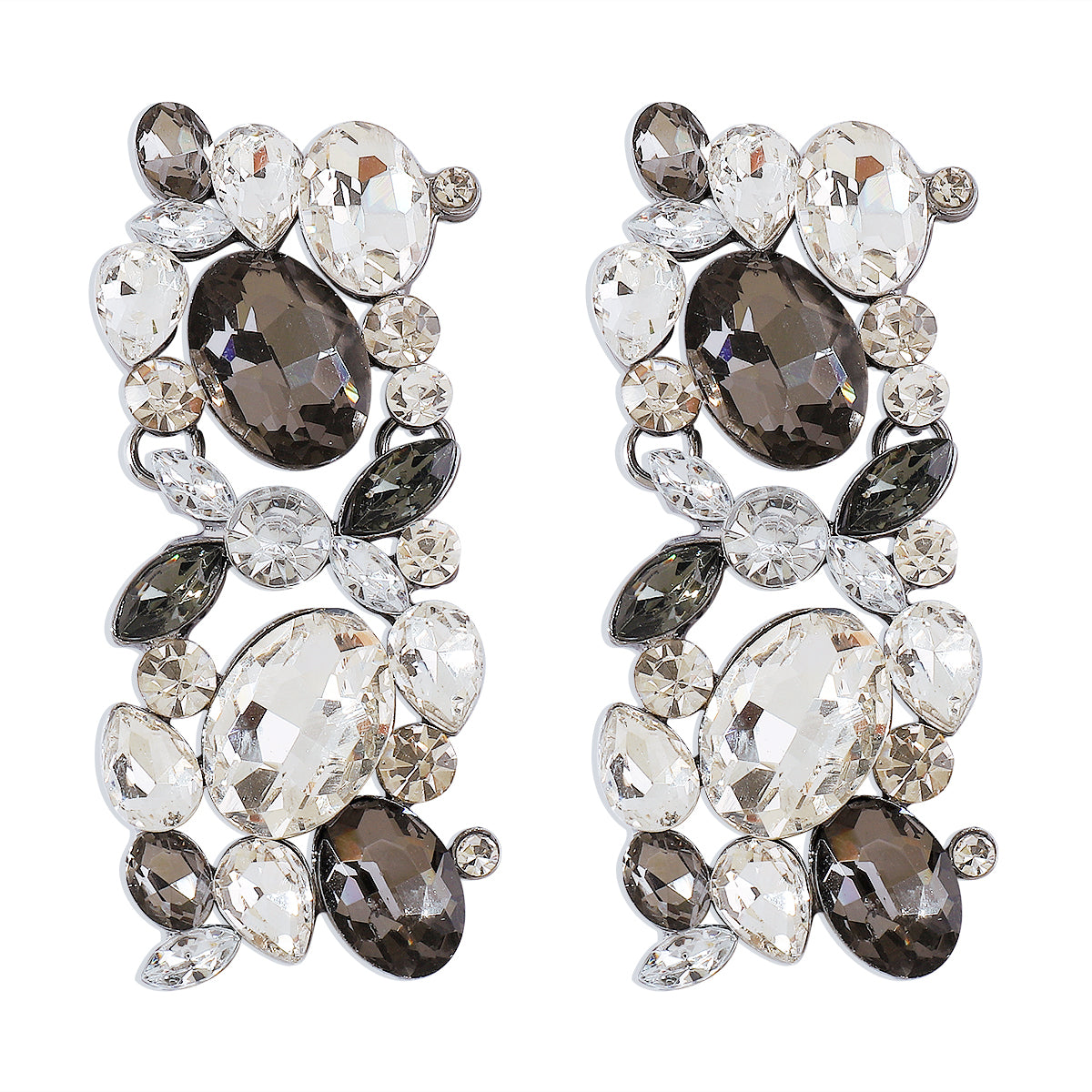 Gray Crystal & Rhodium-Plated Cluster Drop Earrings