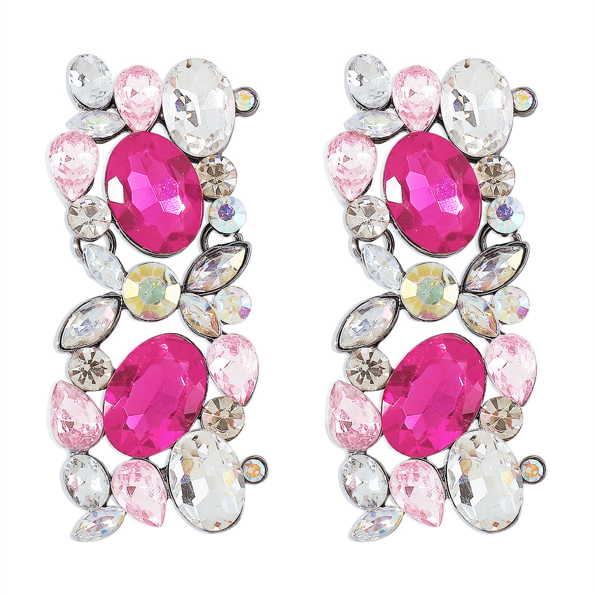 Rose Crystal & Rhodium-Plated Cluster Drop Earrings