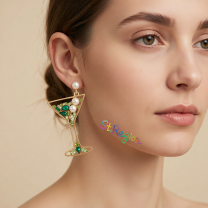 Pearl & Green Crystal Cubic Zirconia Cocktail Drop Earrings