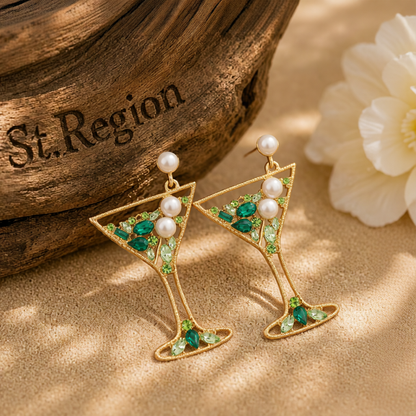 Pearl & Green Crystal Cubic Zirconia Cocktail Drop Earrings
