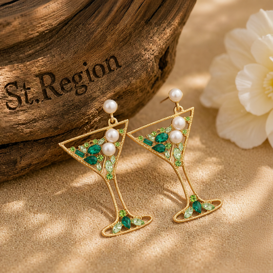 Pearl & Green Crystal Cubic Zirconia Cocktail Drop Earrings