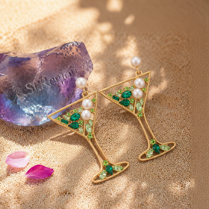 Pearl & Green Crystal Cubic Zirconia Cocktail Drop Earrings