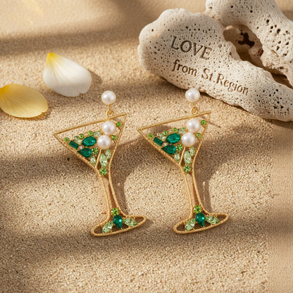 Pearl & Green Crystal Cubic Zirconia Cocktail Drop Earrings
