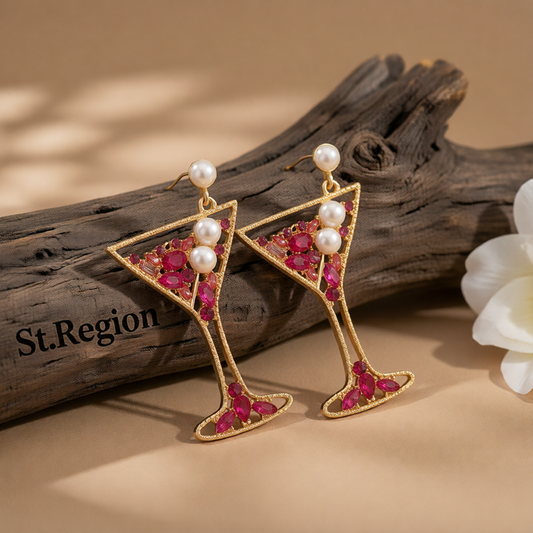 Pearl & Pink Crystal Cubic Zirconia Cocktail Drop Earrings