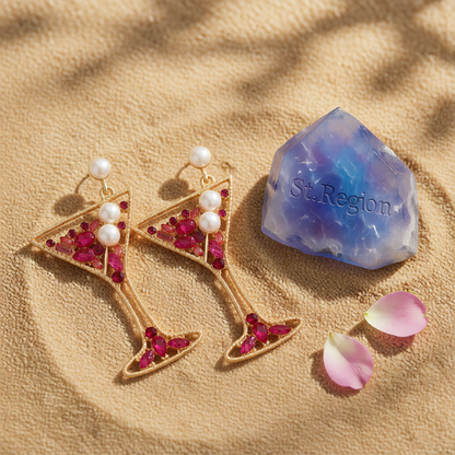 Pearl & Pink Crystal Cubic Zirconia Cocktail Drop Earrings