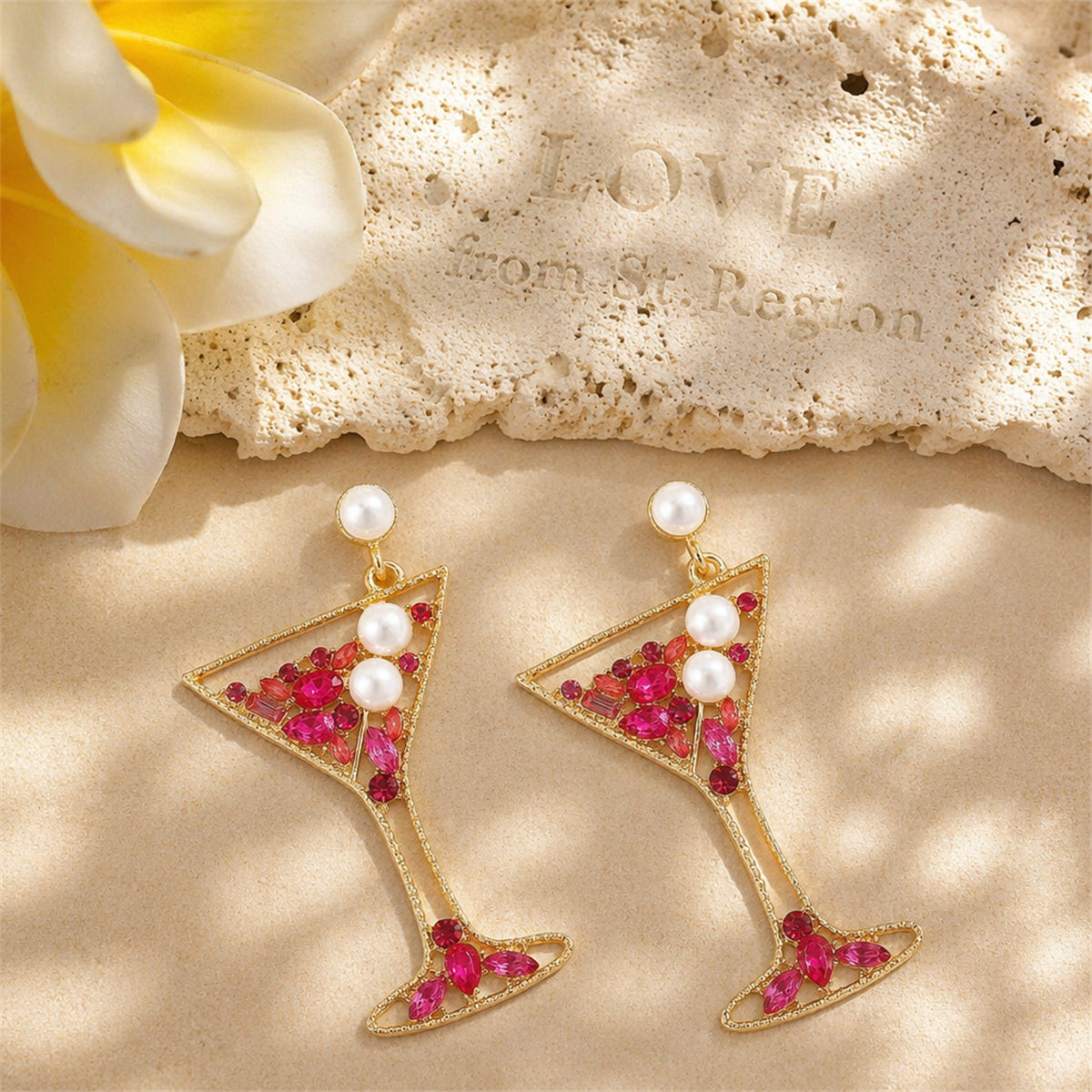 Pearl & Pink Crystal Cubic Zirconia Cocktail Drop Earrings