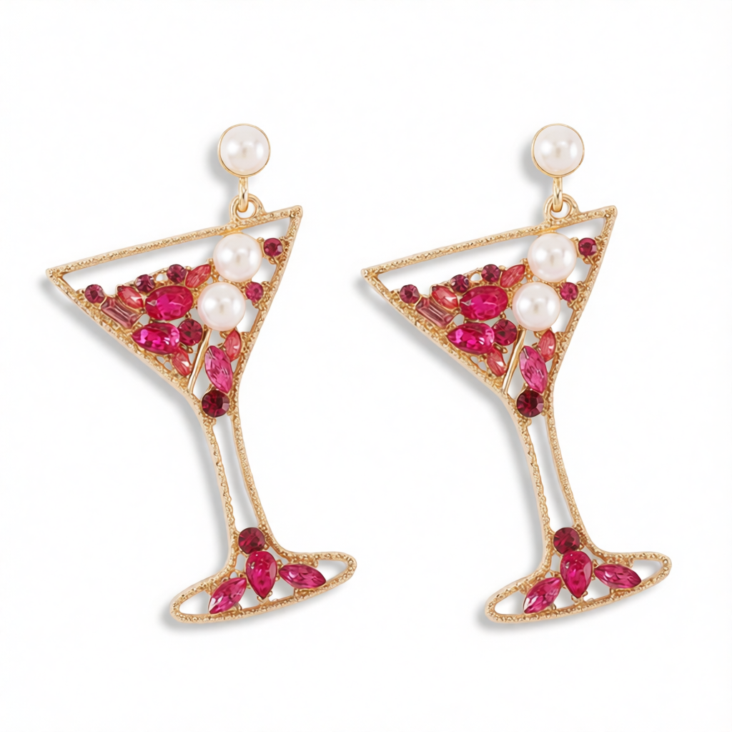 Pearl & Pink Crystal Cubic Zirconia Cocktail Drop Earrings