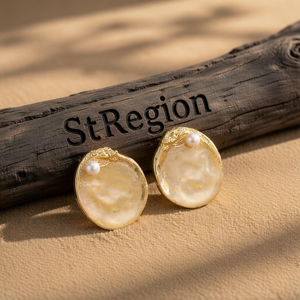 Pearl and 18K Gold-Plated Textured Round Stud Earrings, cubic zirconia stud earrings for women, everyday style, front view