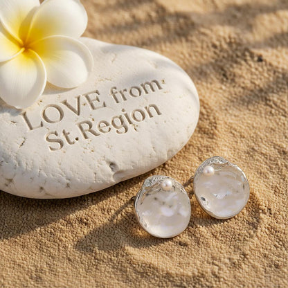 Pearl & Silver-Plated Textured Round Stud Earrings