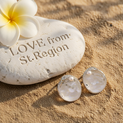 Pearl & Silver-Plated Textured Round Stud Earrings