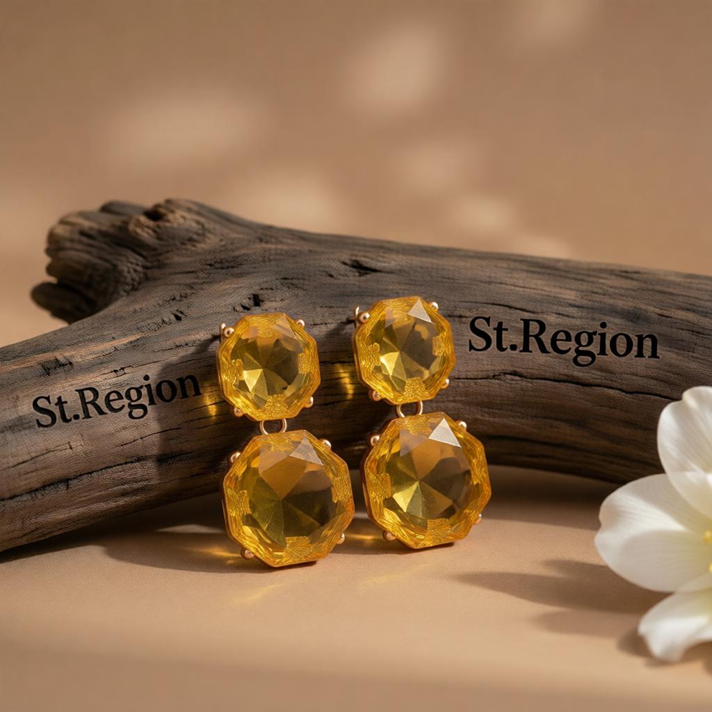 Yellow Crystal & 18K Gold-Plated Octagon Drop Earrings