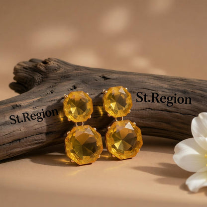 Yellow Crystal & 18K Gold-Plated Octagon Drop Earrings