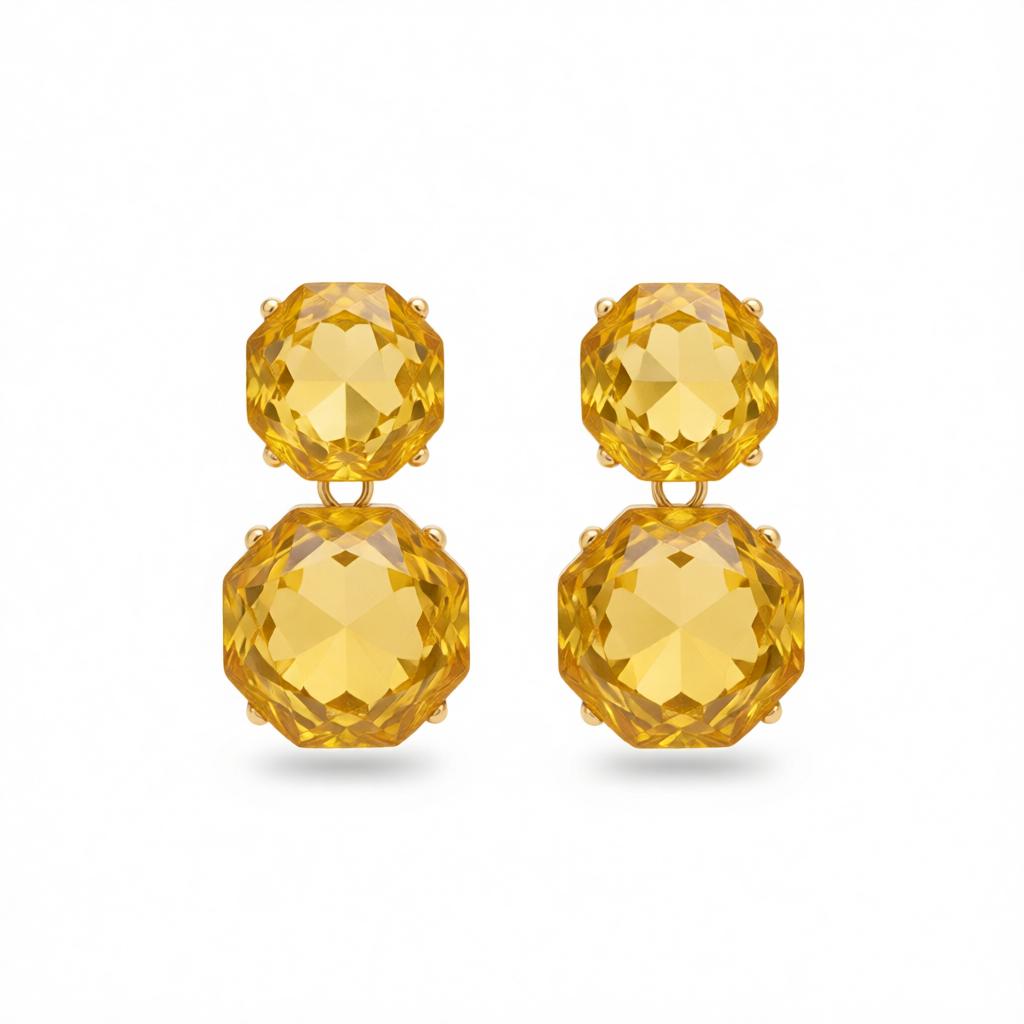 Yellow Crystal & 18K Gold-Plated Octagon Drop Earrings