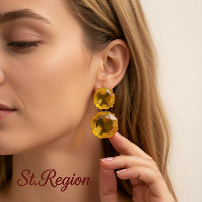 Yellow Crystal & 18K Gold-Plated Octagon Drop Earrings