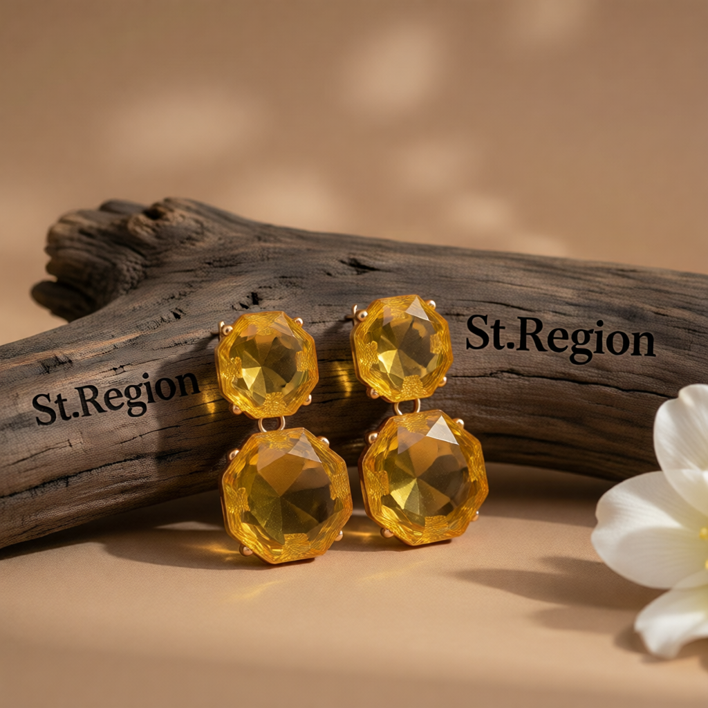Yellow Crystal & 18K Gold-Plated Octagon Drop Earrings