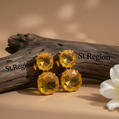 Yellow Crystal & 18K Gold-Plated Octagon Drop Earrings