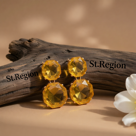 Yellow Crystal & 18K Gold-Plated Octagon Drop Earrings