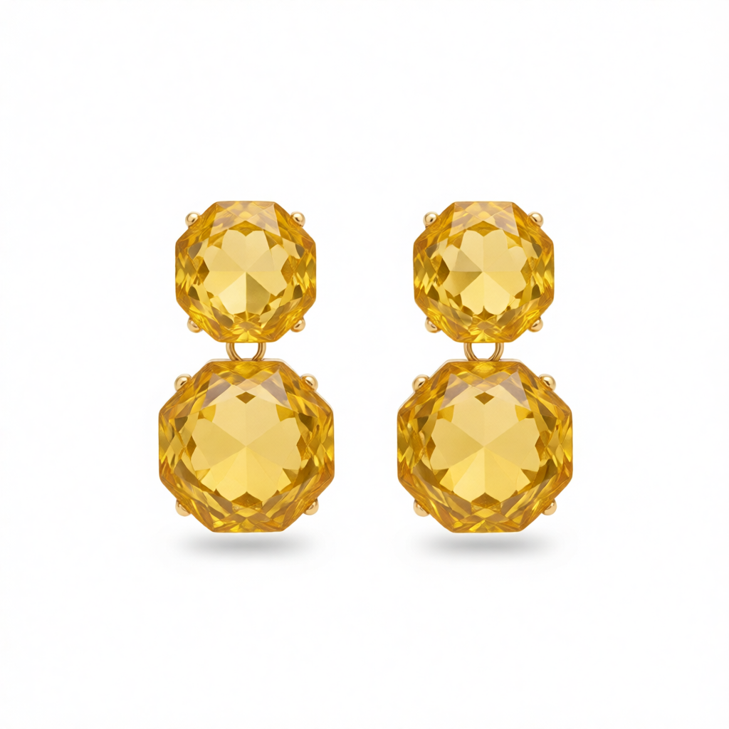 Yellow Crystal & 18K Gold-Plated Octagon Drop Earrings