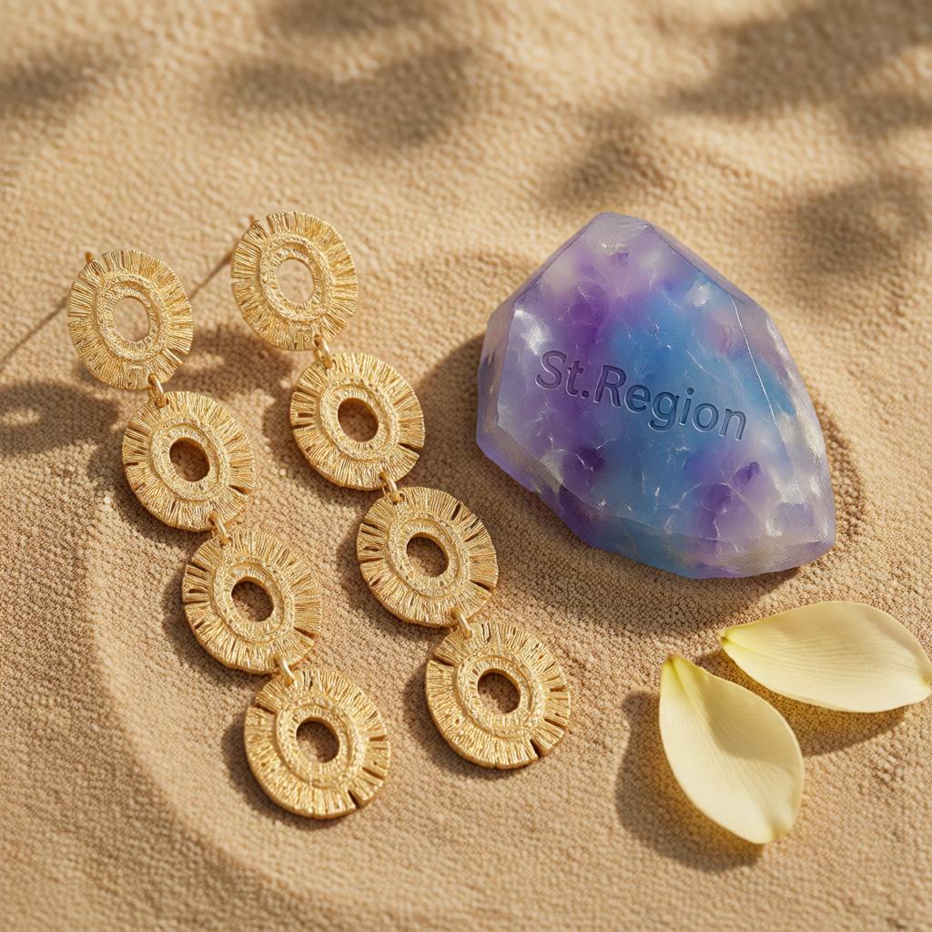 18K Gold-Plated Linked Textured-Oval Drop Earrings, gold drop earrings for women, botanical inspired, detail close-up