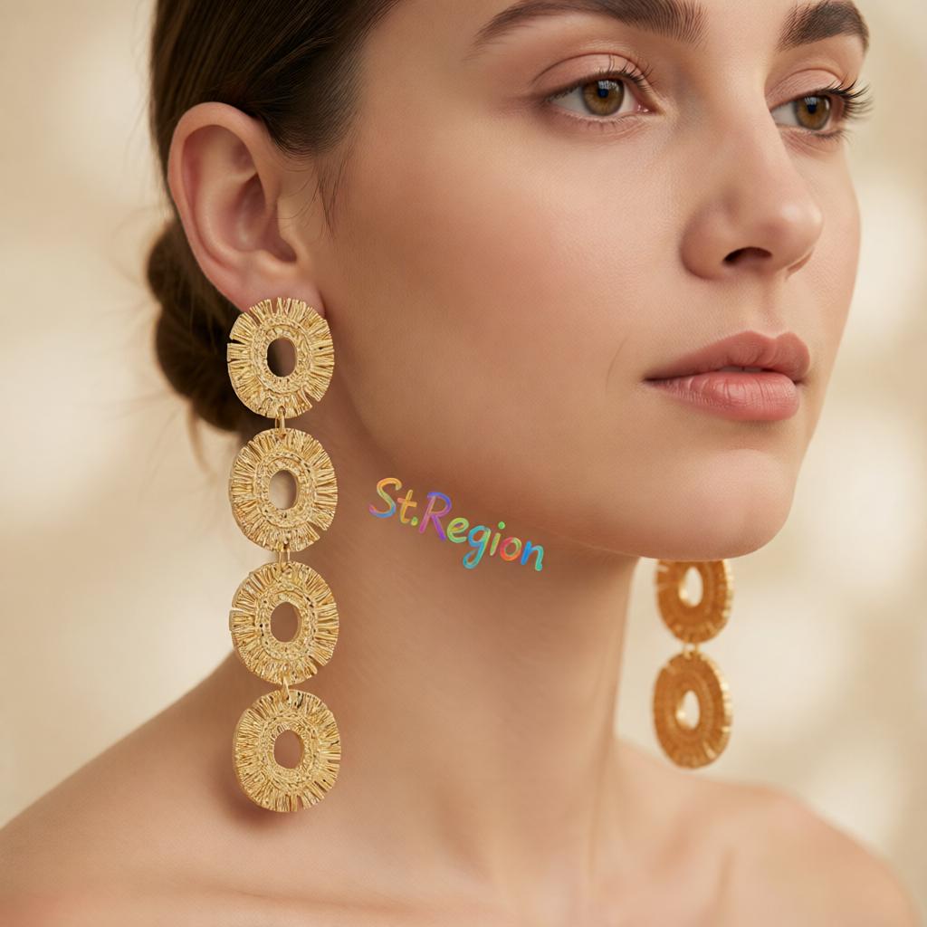 18K Gold-Plated Linked Textured-Oval Drop Earrings, gold drop earrings for women, botanical inspired, styled look