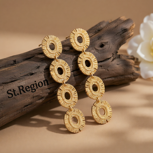 18K Gold-Plated Linked Textured-Oval Drop Earrings