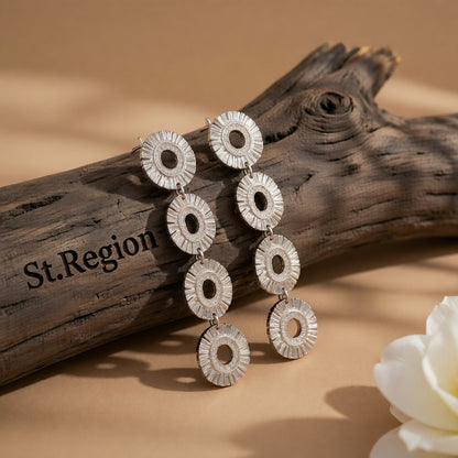 Silver-Plated Linked Textured-Oval Drop Earrings