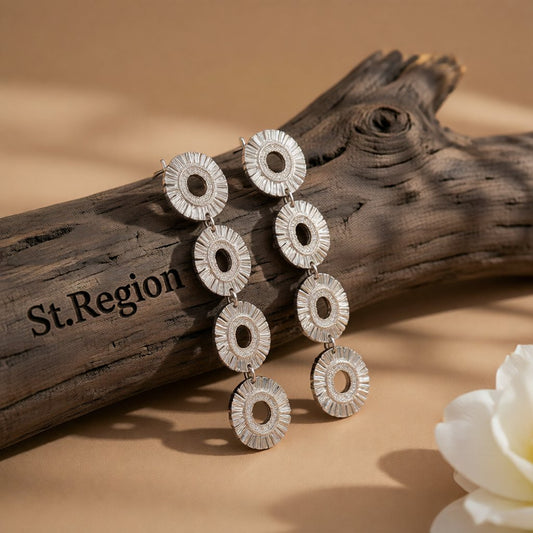 Silver-Plated Linked Textured-Oval Drop Earrings