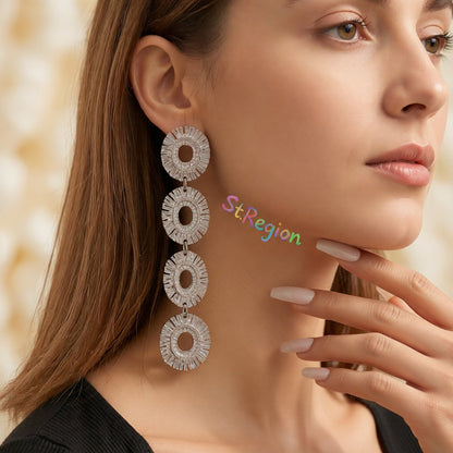 Silver-Plated Linked Textured-Oval Drop Earrings
