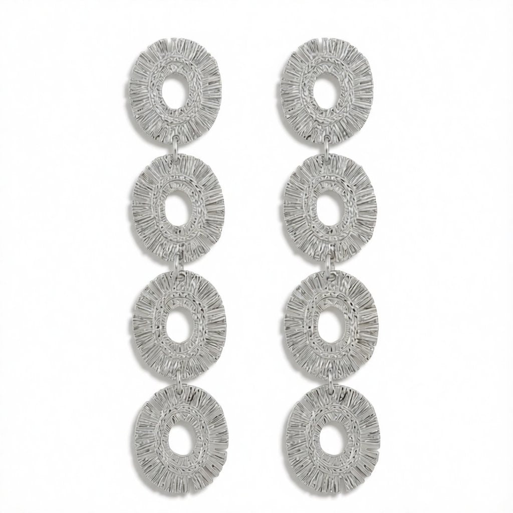 Silver-Plated Linked Textured-Oval Drop Earrings