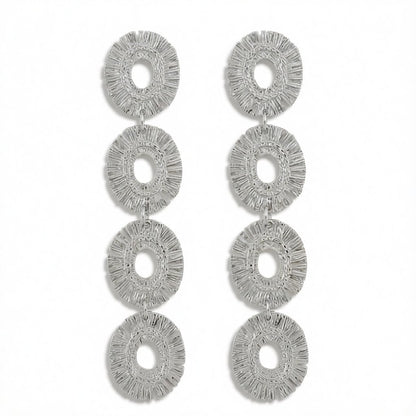 Silver-Plated Linked Textured-Oval Drop Earrings