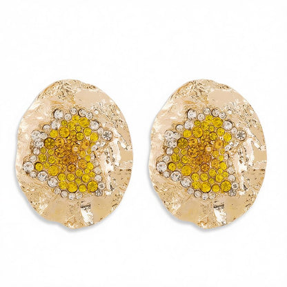 Yellow Cubic Zirconia and 18K Gold-Plated Textured Oval Stud Earrings, cubic zirconia stud earrings for women, side view