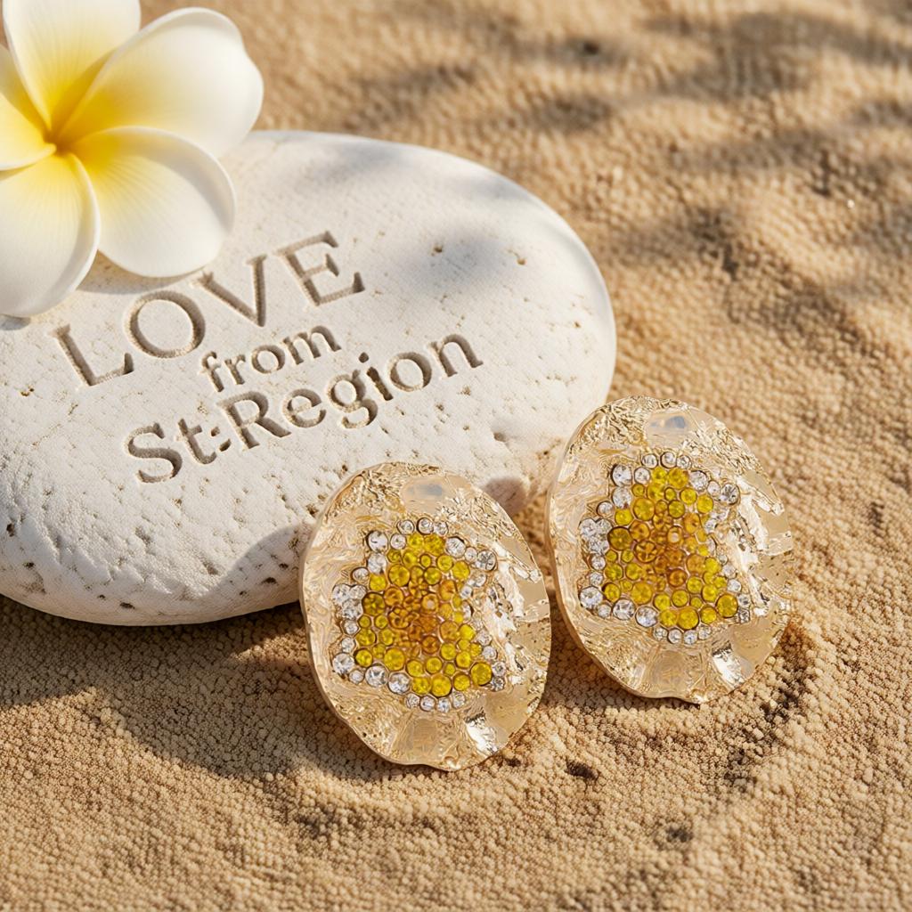 Yellow Cubic Zirconia and 18K Gold-Plated Textured Oval Stud Earrings, cubic zirconia stud earrings for women, lifestyle look