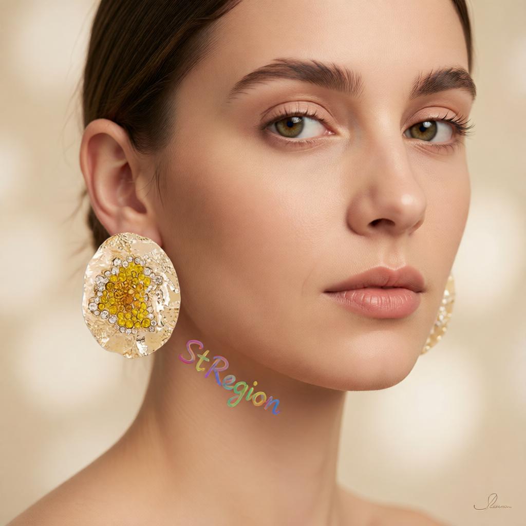 Yellow Cubic Zirconia and 18K Gold-Plated Textured Oval Stud Earrings, cubic zirconia stud earrings for women, styled look