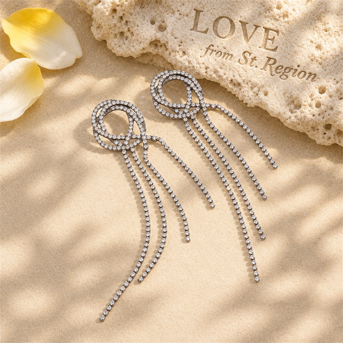 Cubic Zirconia and Rhodium-Plated Tassel Drop Earrings, drop earrings for women, everyday style, lifestyle look