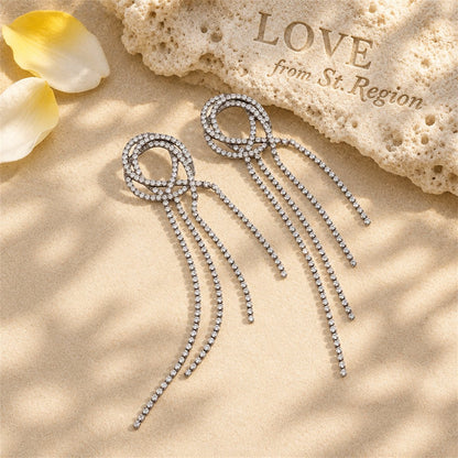 Cubic Zirconia and Rhodium-Plated Tassel Drop Earrings, drop earrings for women, everyday style, lifestyle look