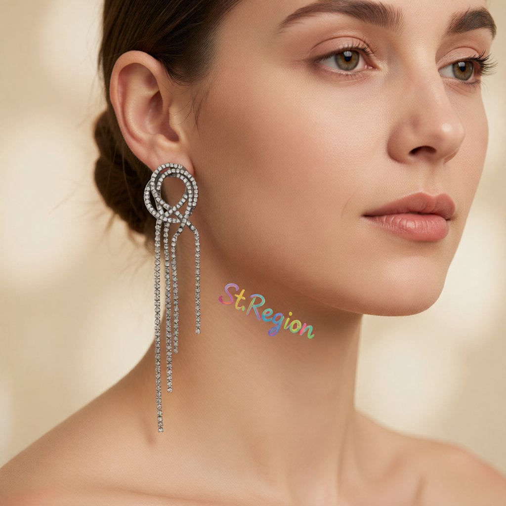 Cubic Zirconia and Rhodium-Plated Tassel Drop Earrings, drop earrings for women, everyday style, styled look