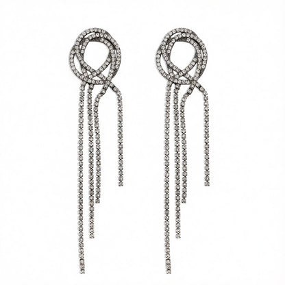 Cubic Zirconia and Rhodium-Plated Tassel Drop Earrings, drop earrings for women, everyday style, side view