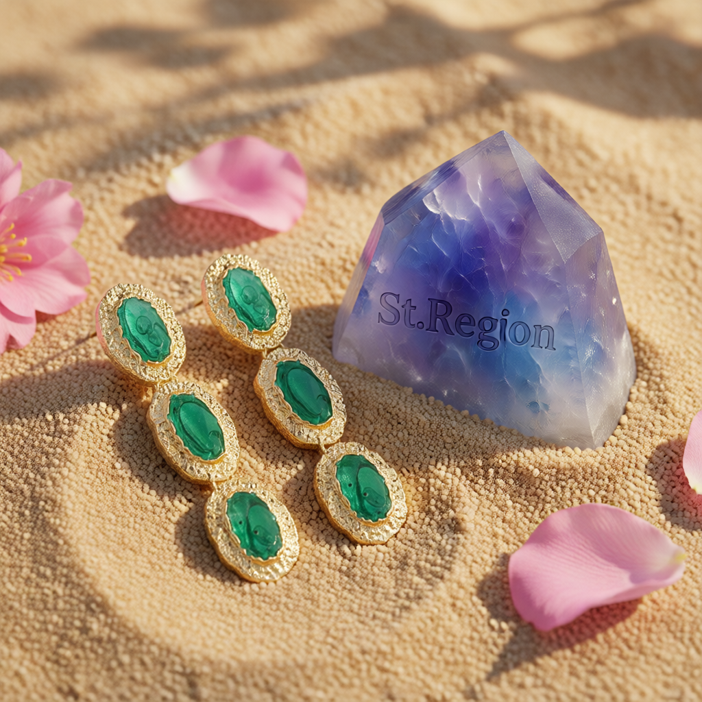 Green Enamel & 18K Gold-Plated Textured Oval Trio Drop Earrings