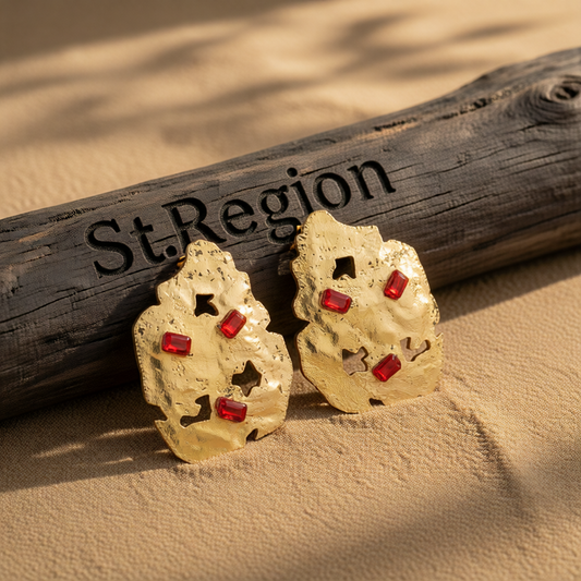 Red Crystal & 18K Gold-Plated Abstract Stud Earrings