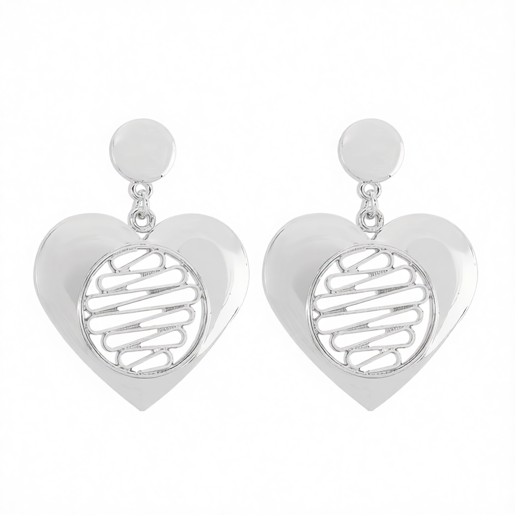 Silver-Plated Open Stripped Heart Drop Earrings