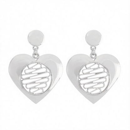 Silver-Plated Open Stripped Heart Drop Earrings