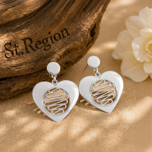 Silver-Plated Open Stripped Heart Drop Earrings