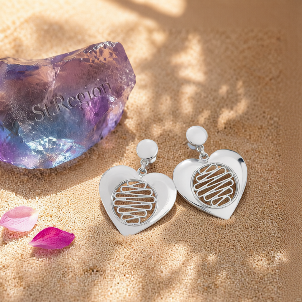 Silver-Plated Open Stripped Heart Drop Earrings