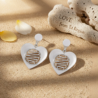 Silver-Plated Open Stripped Heart Drop Earrings
