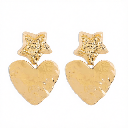 18K Gold-Plated Textured Star Heart Drop Earrings