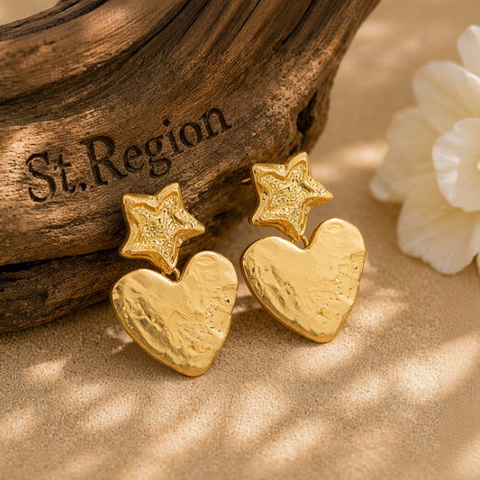 18K Gold-Plated Textured Star Heart Drop Earrings