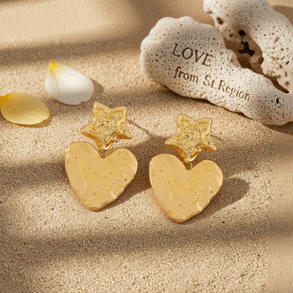 18K Gold-Plated Textured Star Heart Drop Earrings