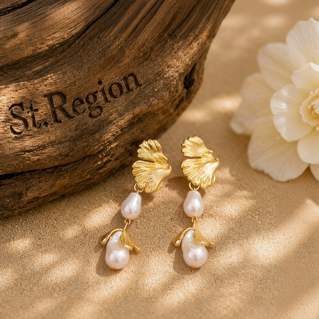 Pearl & 18K Gold-Plated Botanical Drop Earrings