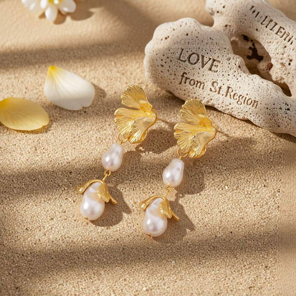 Pearl & 18K Gold-Plated Botanical Drop Earrings