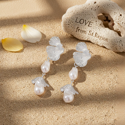 Pearl & Silver-Plated Botanical Drop Earrings